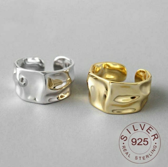 NEW Wide Hammered Gold-Plated Adujstable Band Ring - Picture 4 of 12